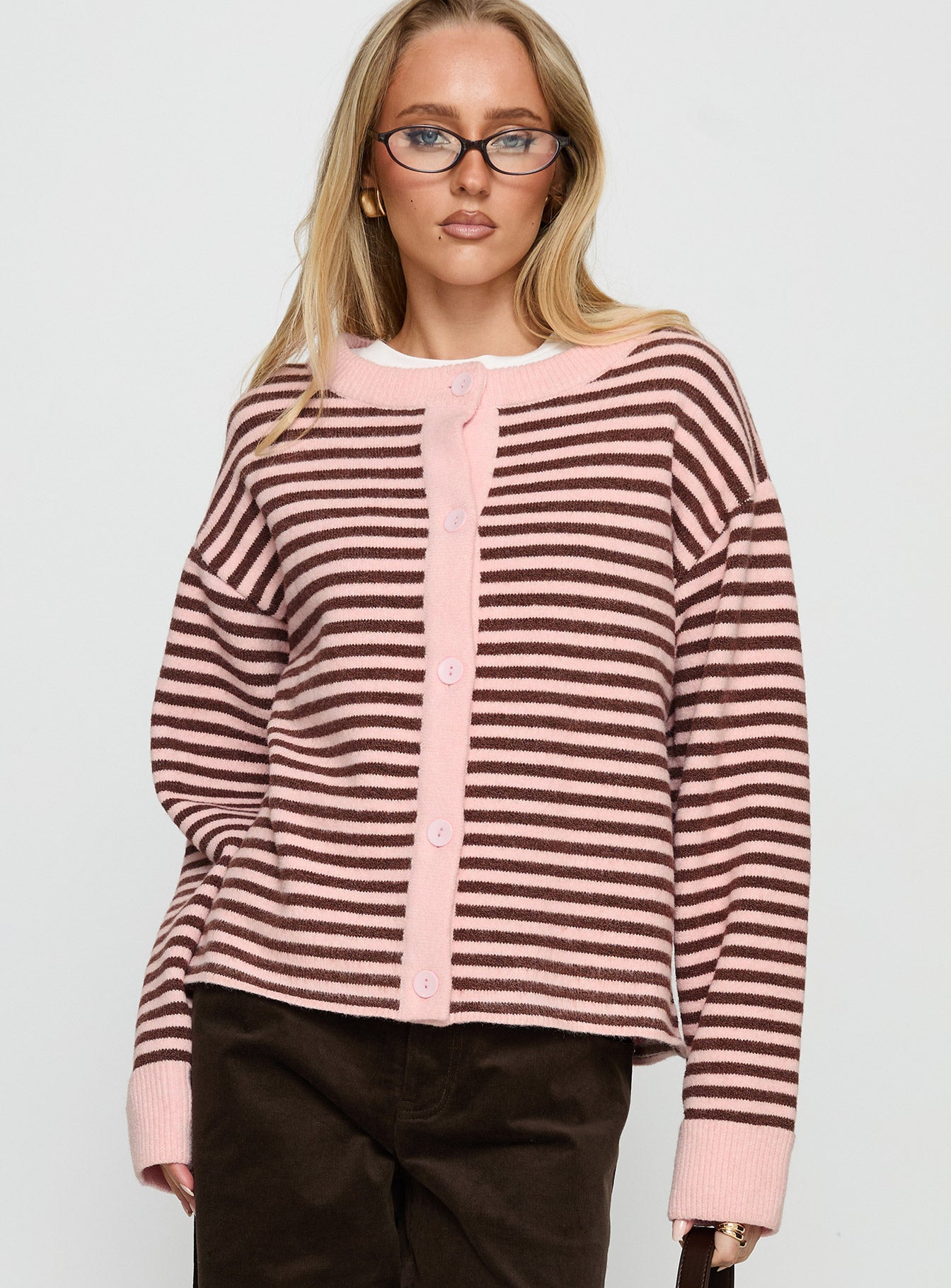 Darnelle Button Up Knit Cardigan Pink Stripe - Image 2