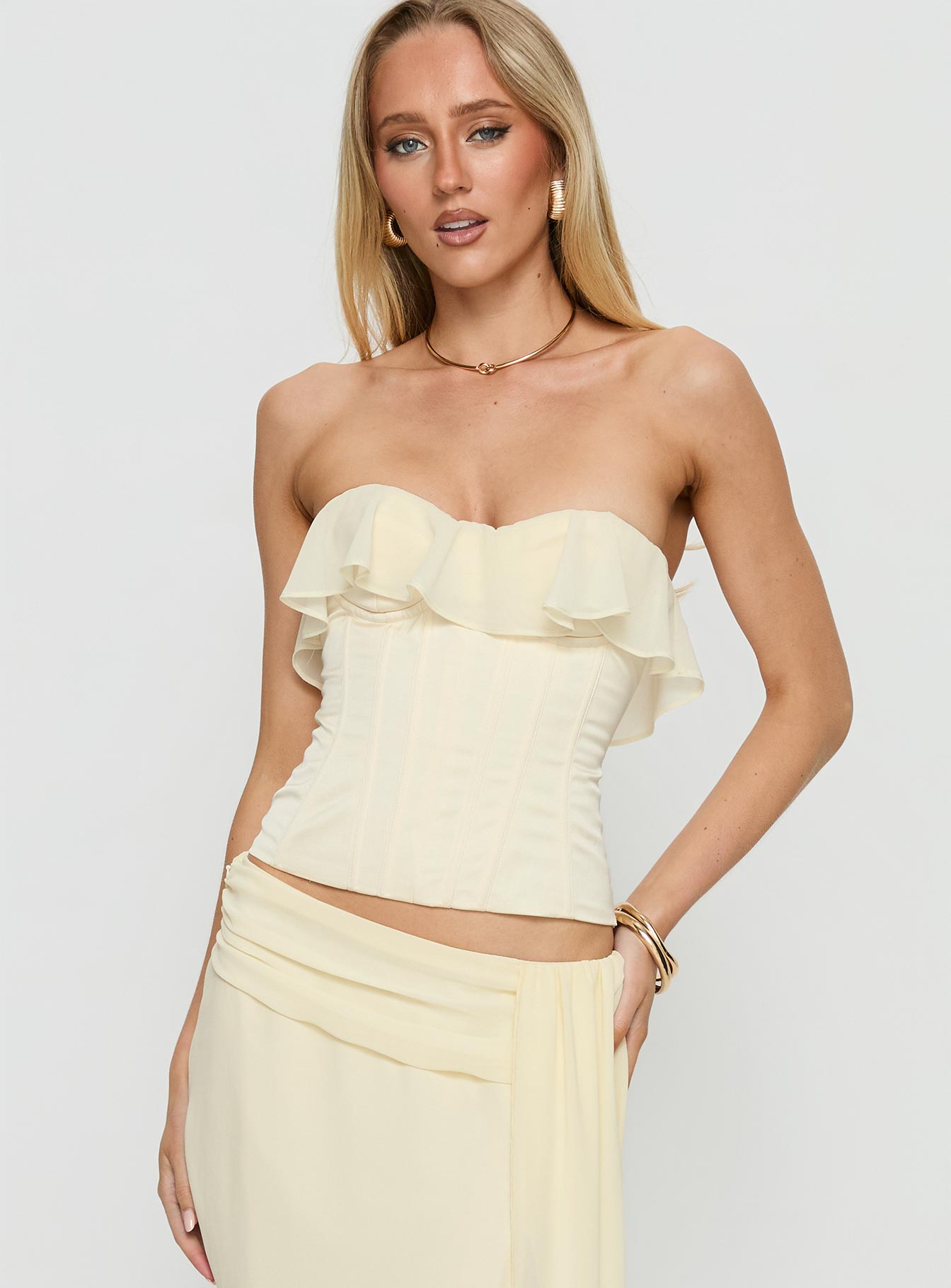 Holliann Strapless Frill Corset Top Butter - Image 2