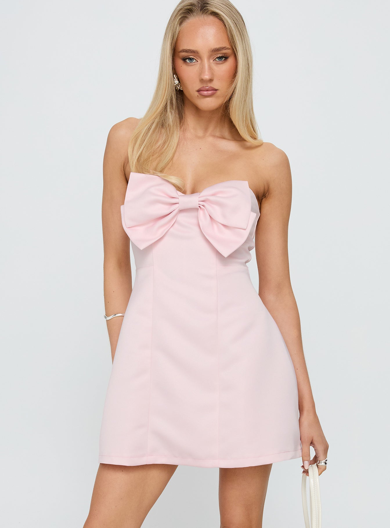 Genevie Strapless Bow Bust Mini Dress Light Pink - Image 2
