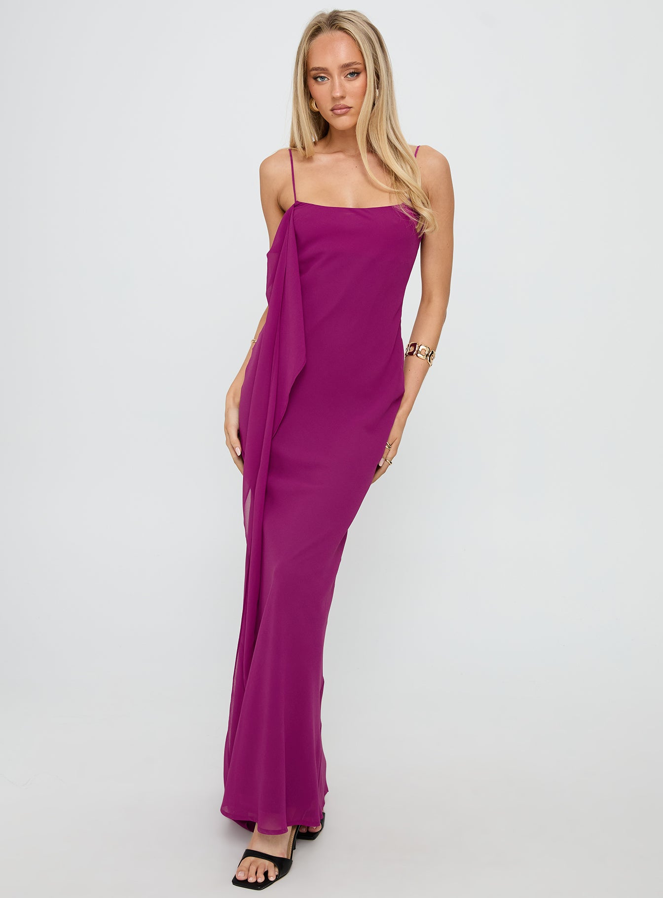 Syrina Cowl Neck Scarf Maxi Dress Berry - Image 2