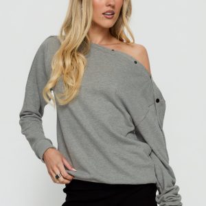 Hazle Stud Detail Off Shoulder Jumper Grey