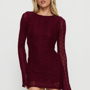 Delandra Long Sleeve Textured Playsuit Red