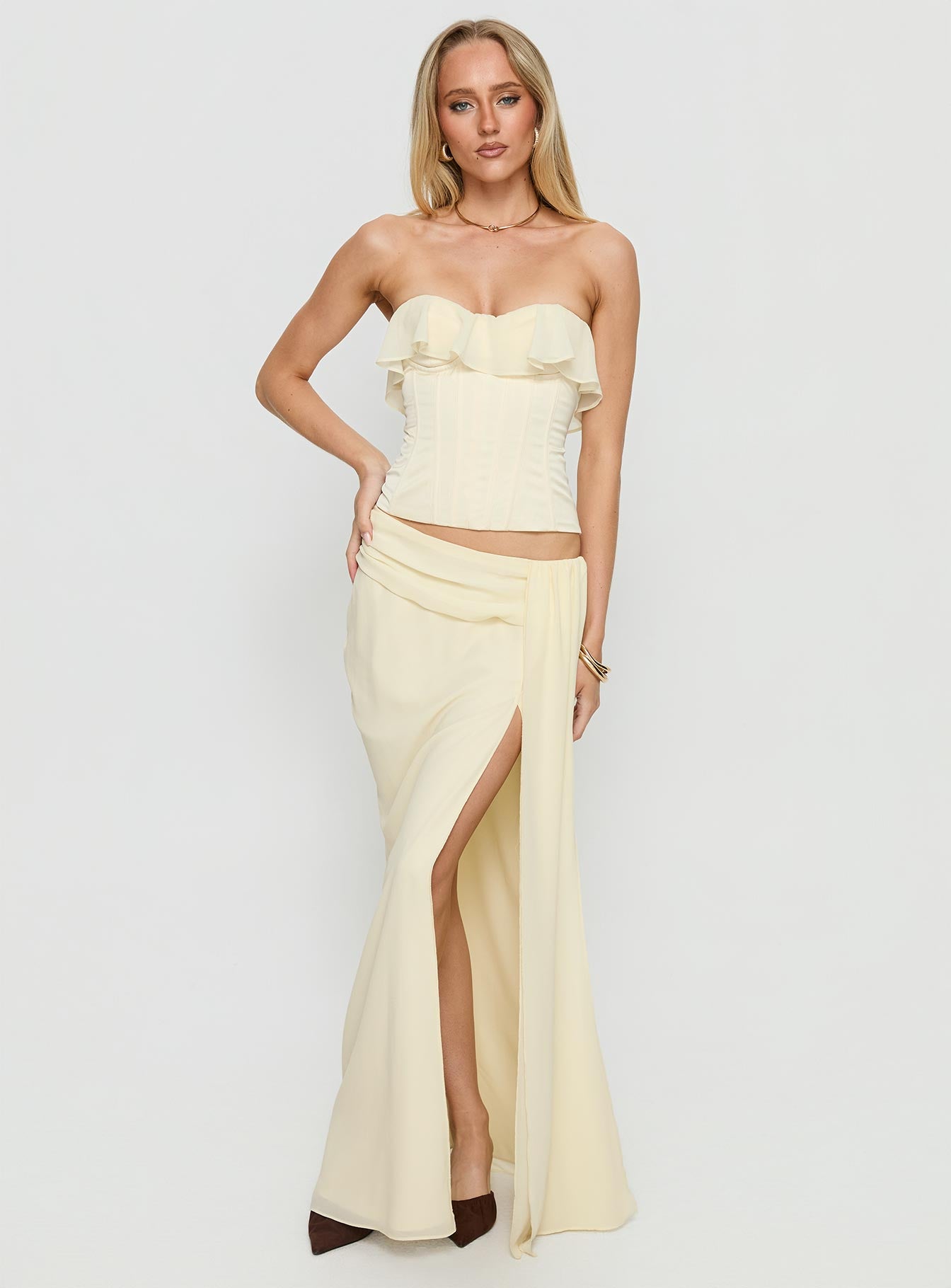 Holliann Draped Maxi Skirt Butter - Image 2