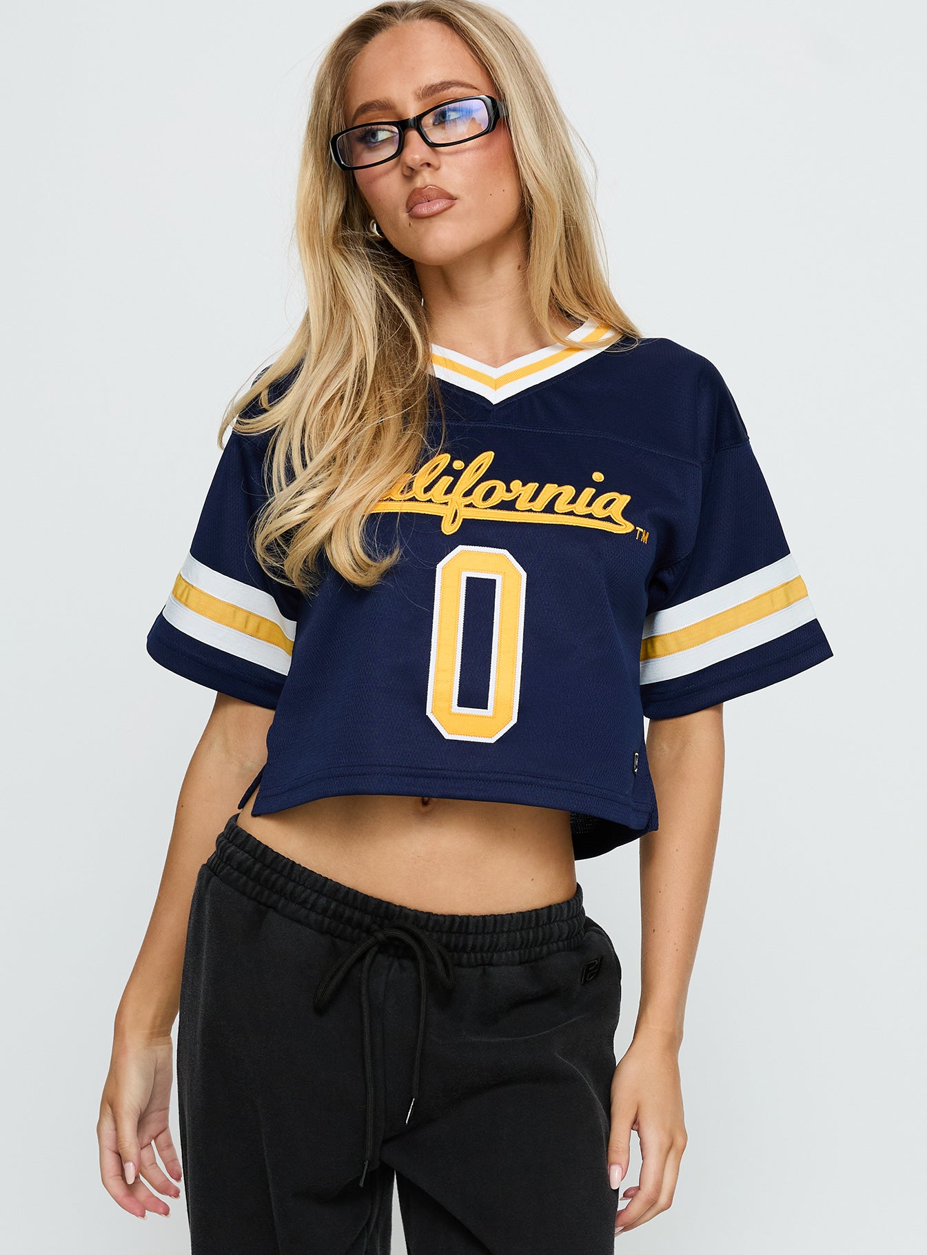 UC Berkeley Cropped Football Jersey Tee Blue - Image 2