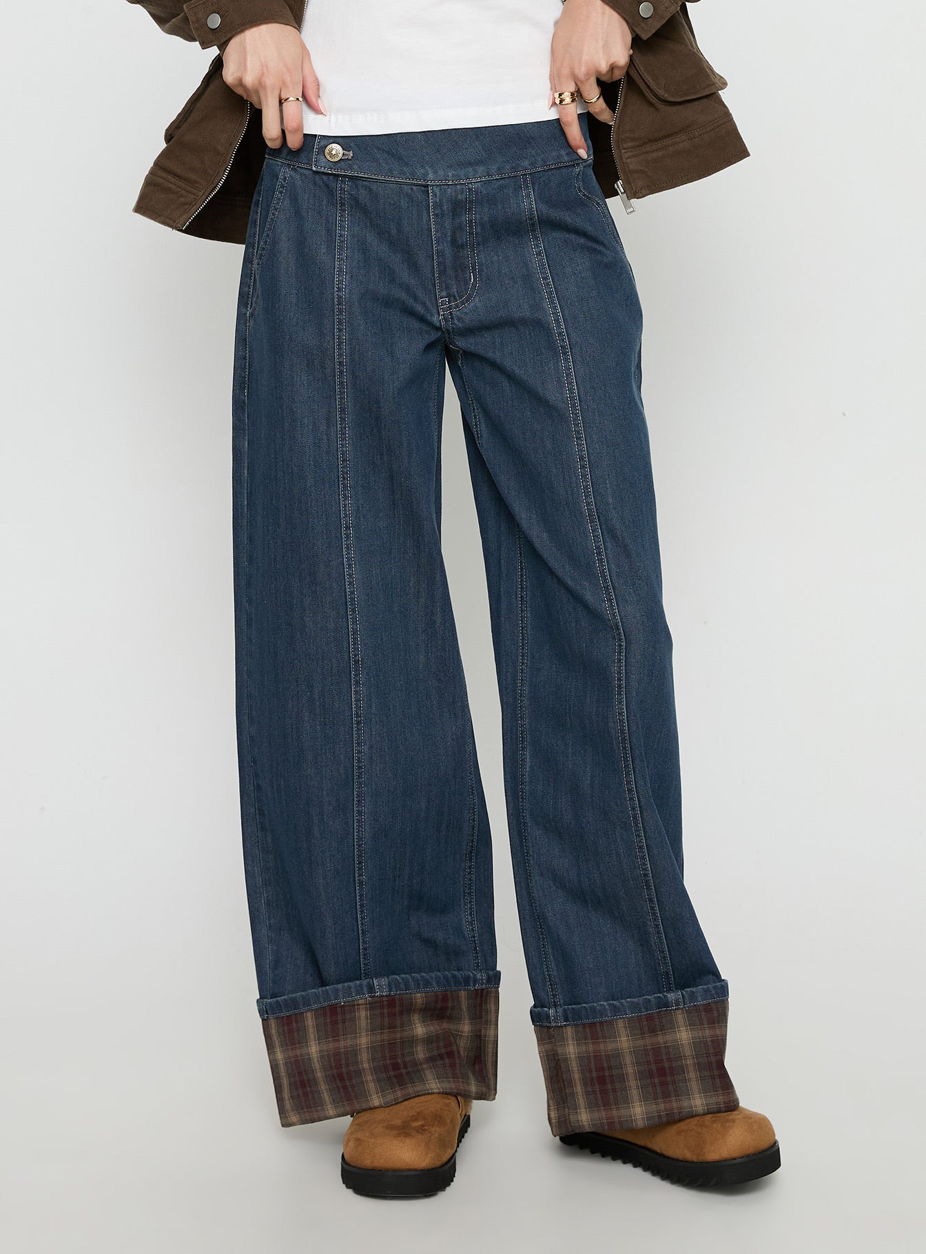 Nikoletta Foldover Jeans Dark Wash / Check - Image 2
