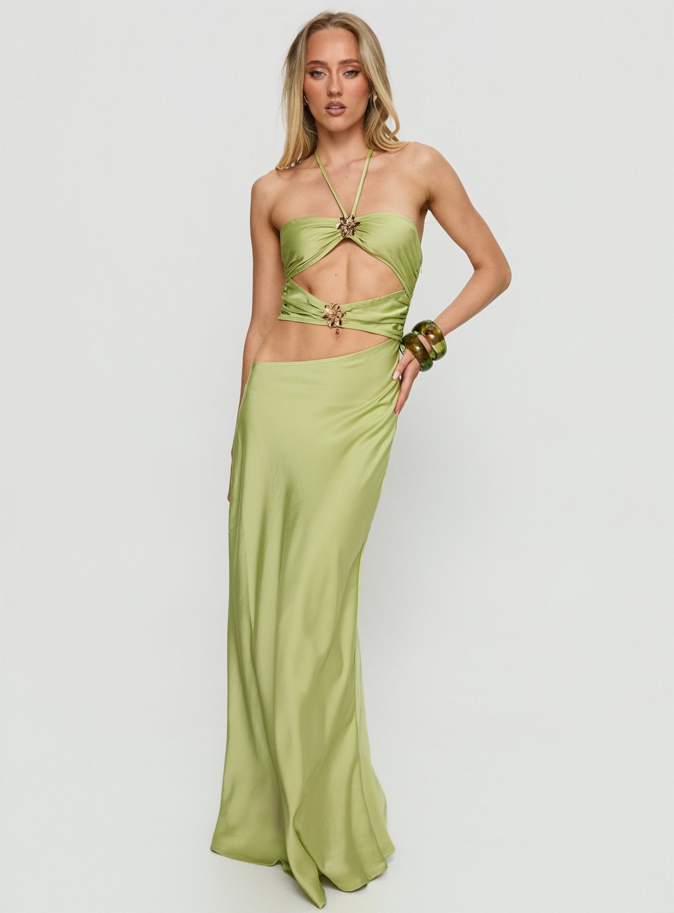 Morissa Halter Cut Out Maxi Dress Green - Image 2