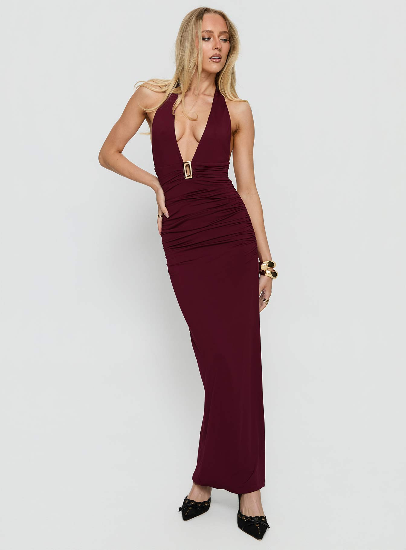 Best In Show Halter Hardware Maxi Dress Burgundy - Image 2