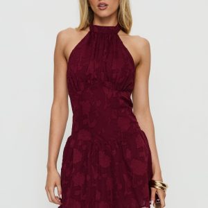 Devane High Neck Halter Playsuit Red