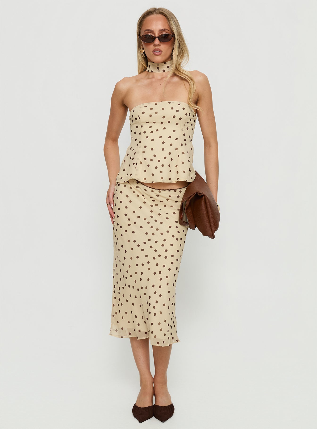 Sydni Midi Bias Cut Skirt Yellow / Chocolate Polka - Image 2
