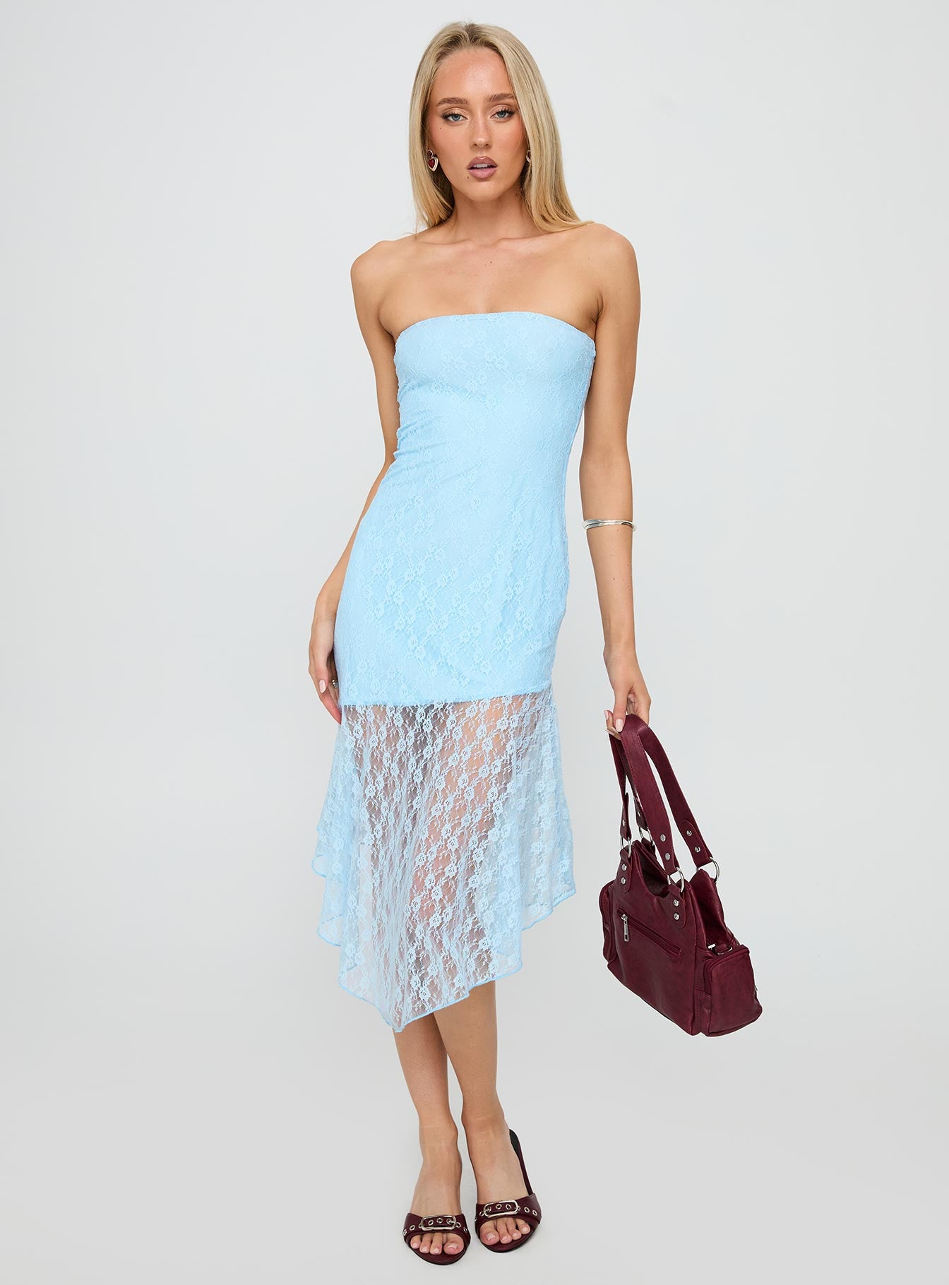 Nonchalant Strapless Lace Midi Dress Blue - Image 2