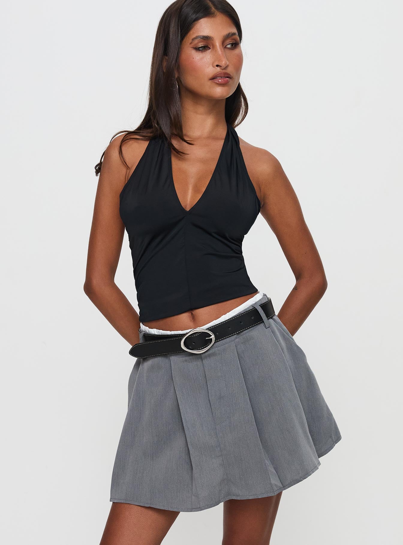 Simulations Pleated Mini Skirt Grey - Image 2
