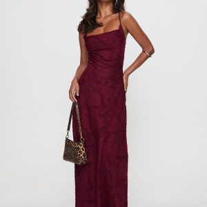Celena Maxi Dress Burgundy Burnout