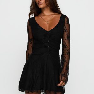 Kateryna Long Sleeve Lace Mini Dress Black