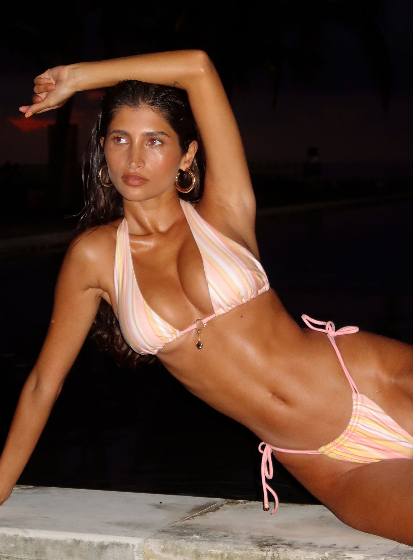 Rissa Scrunch Tie Side Bikini Bottoms Pink Stripe - Image 2