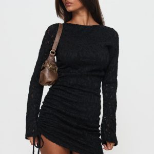 Que Sera Long Sleeve Mini Dress Black