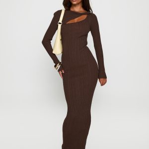 Gyselle Long Sleeve Maxi Dress Brown