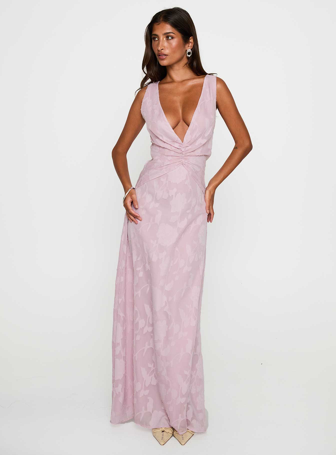 Frederica Plunge Burnout Maxi Dress Mauve - Image 2