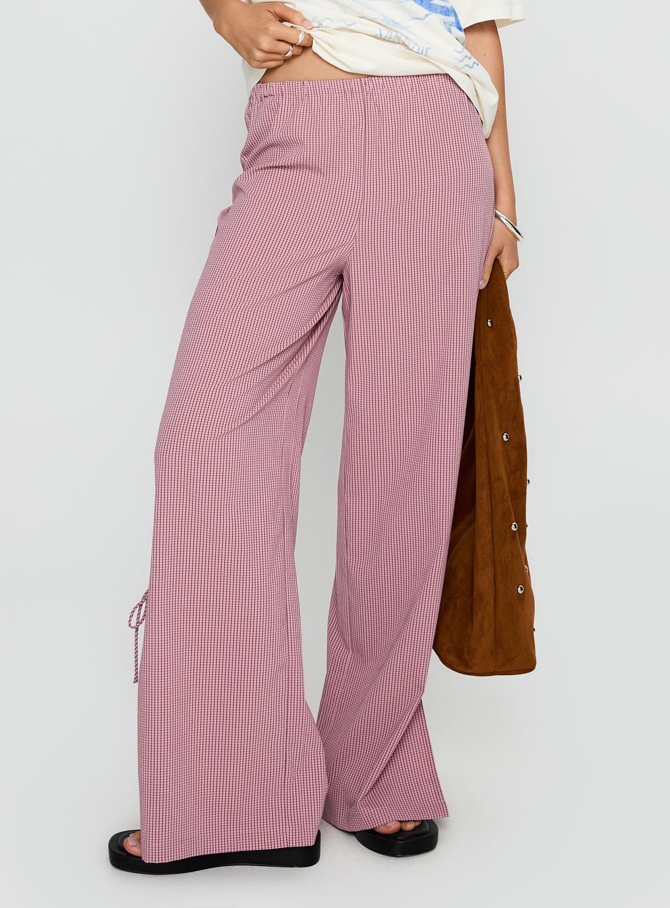 Jinxie Tie Side Pants Pink Gingham - Image 2