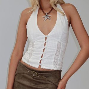 Vayda Halter Top White