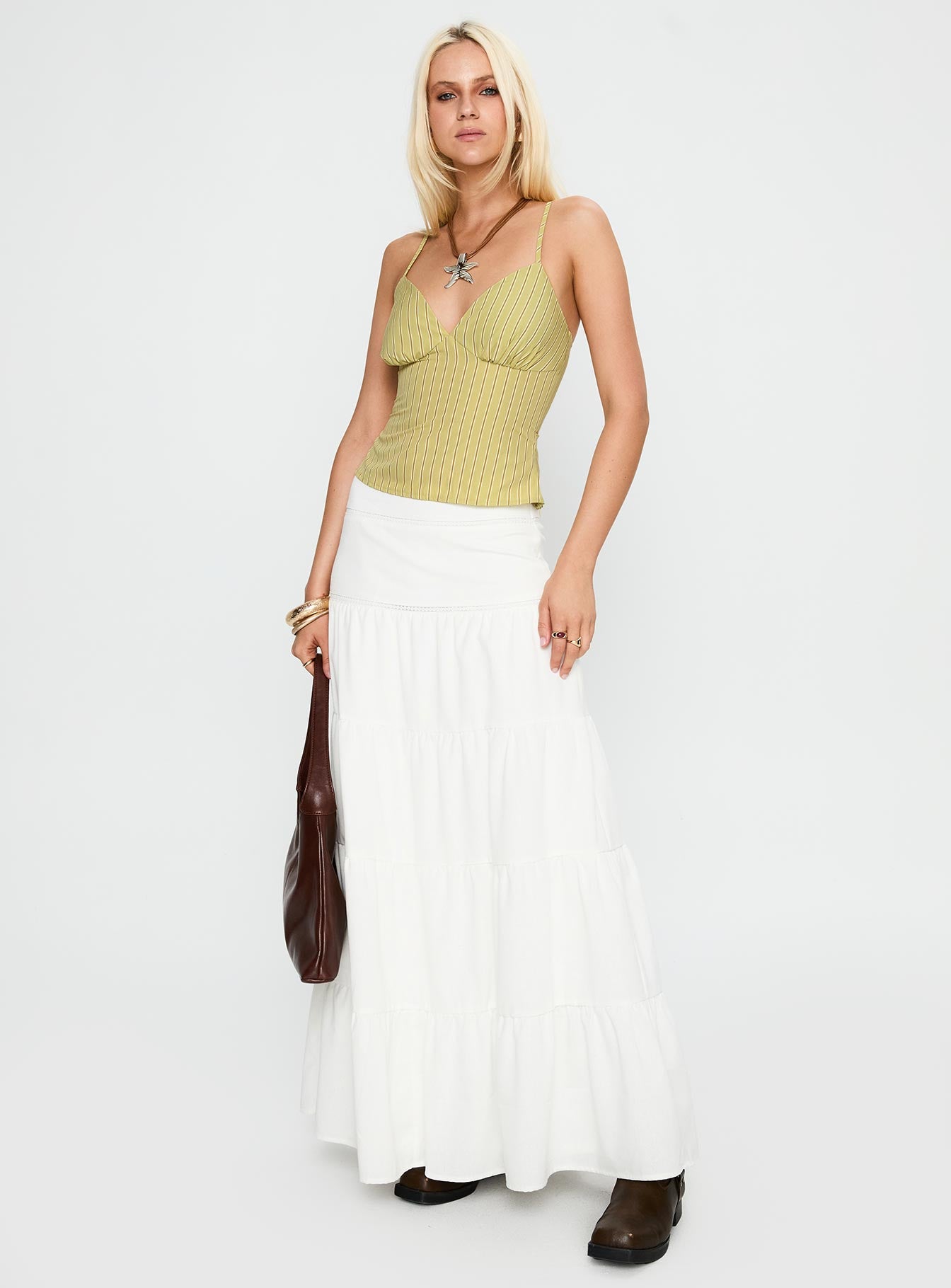 Snowy River Tiered Maxi Skirt White - Image 2