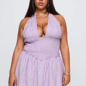 Attracted Halter Mini Dress Purple Stripe Curve