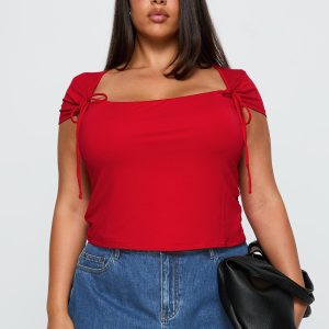 Daena Tie Detail Top Red Curve