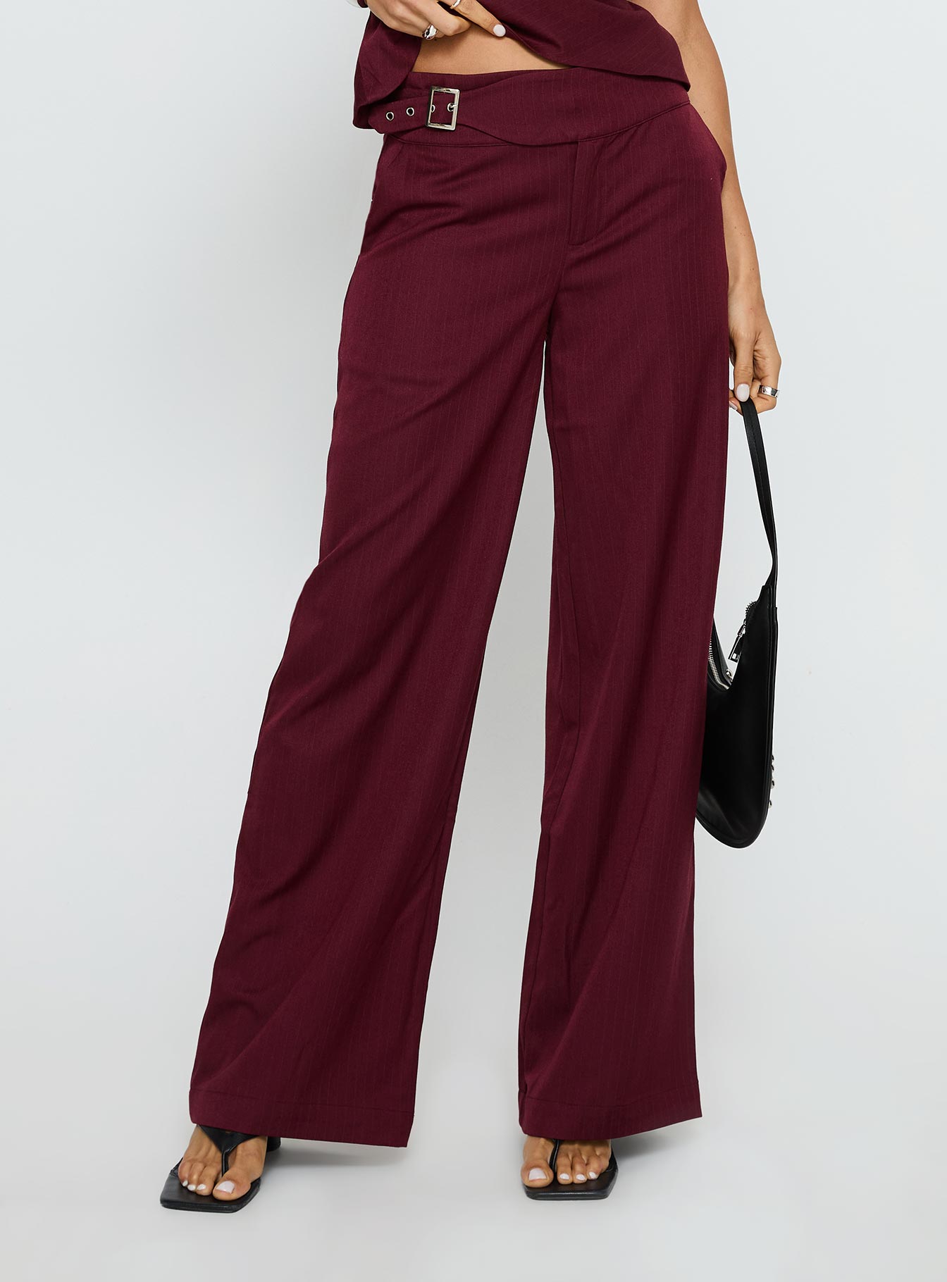 Jinny Relaxed Buckle Tailored Pants Berry Pinstripe - Image 2