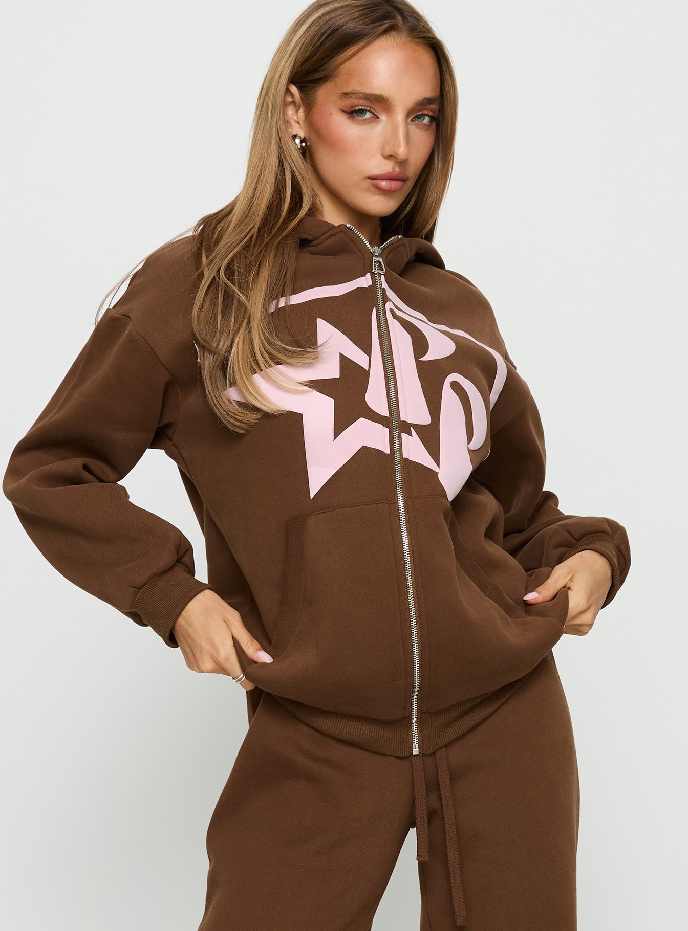 Princess Polly Stargirl Zip Through Jumper Brown - Image 2