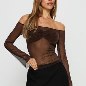 Jahnessa Sheer Long Sleeve Top Chocolate