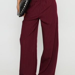 Jaysa Baggy Wide Leg Pant Burgundy Pinstripe