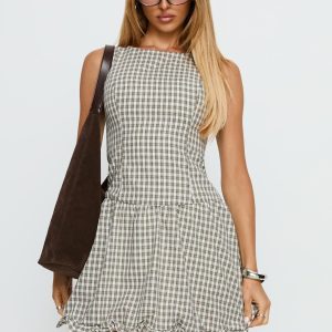 Isidra Drop Waist Playsuit Grey Check