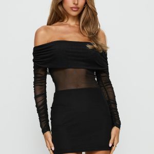 Admit One Long Sleeve Sheer Mini Dress Black