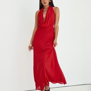 Alejandria Cowl Neck Maxi Dress Red