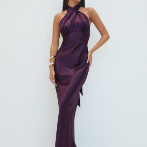 Rosaminta Halter Maxi Dress Plum Petite