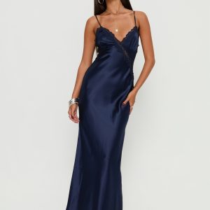Madelene Lace V Neck Maxi Dress Navy