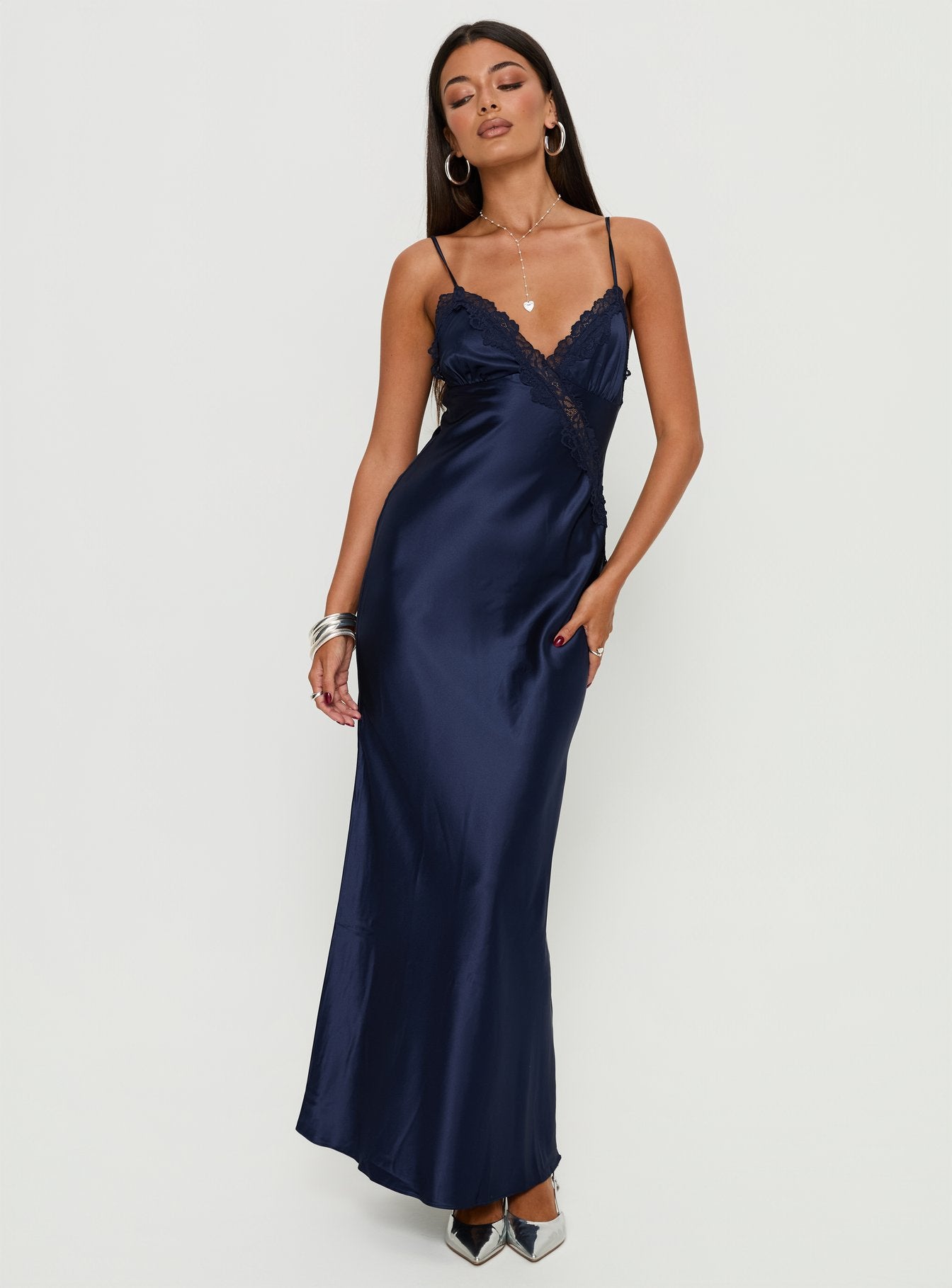 Madelene Lace V Neck Maxi Dress Navy