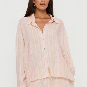 Opheliah Long Sleeve Oversized Top Pink Stripe
