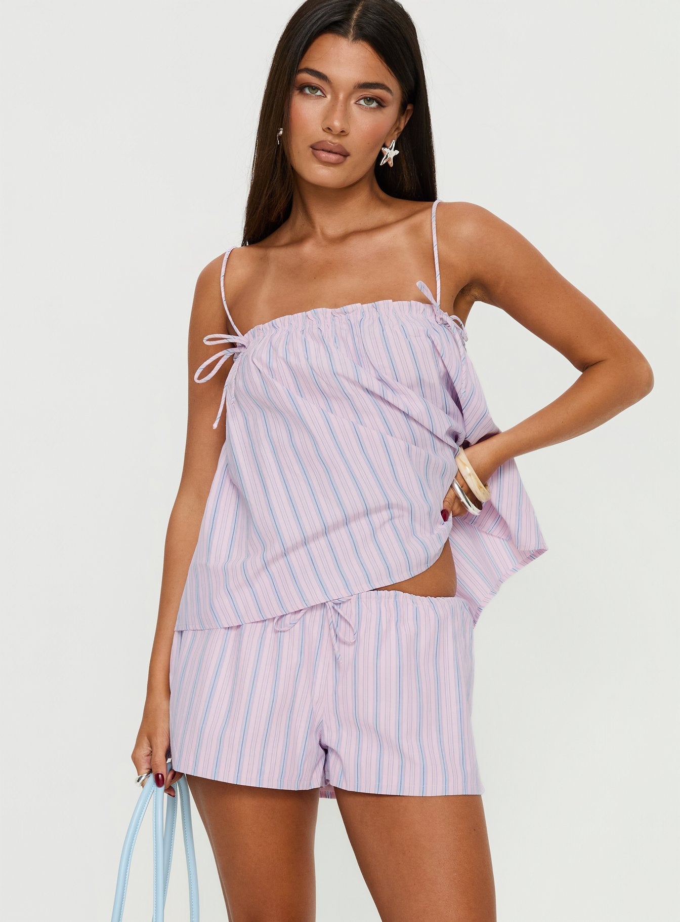 Pepita Drawstring Shorts Pink Stripe - Image 2