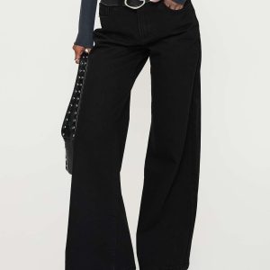 Colemane Mid Rise Wide Leg Jeans Black