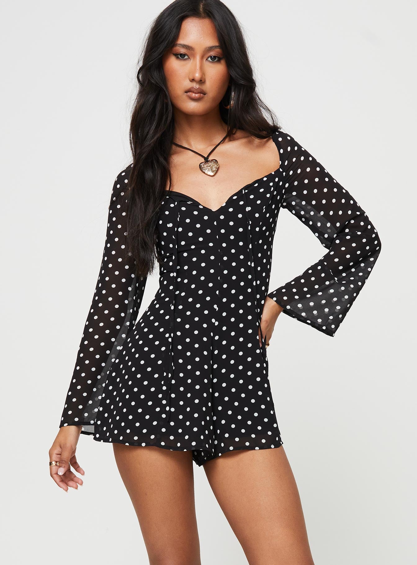 Wandra Polka Dot Long Sleeve Romper Black / White - Image 2