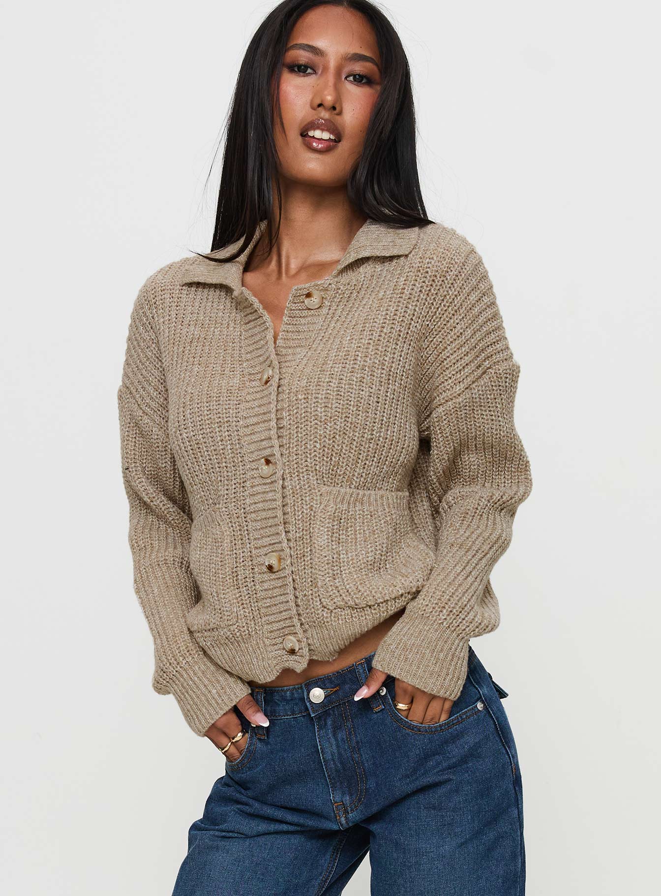 Darcel Button Up Knit Cardigan Mocha - Image 2