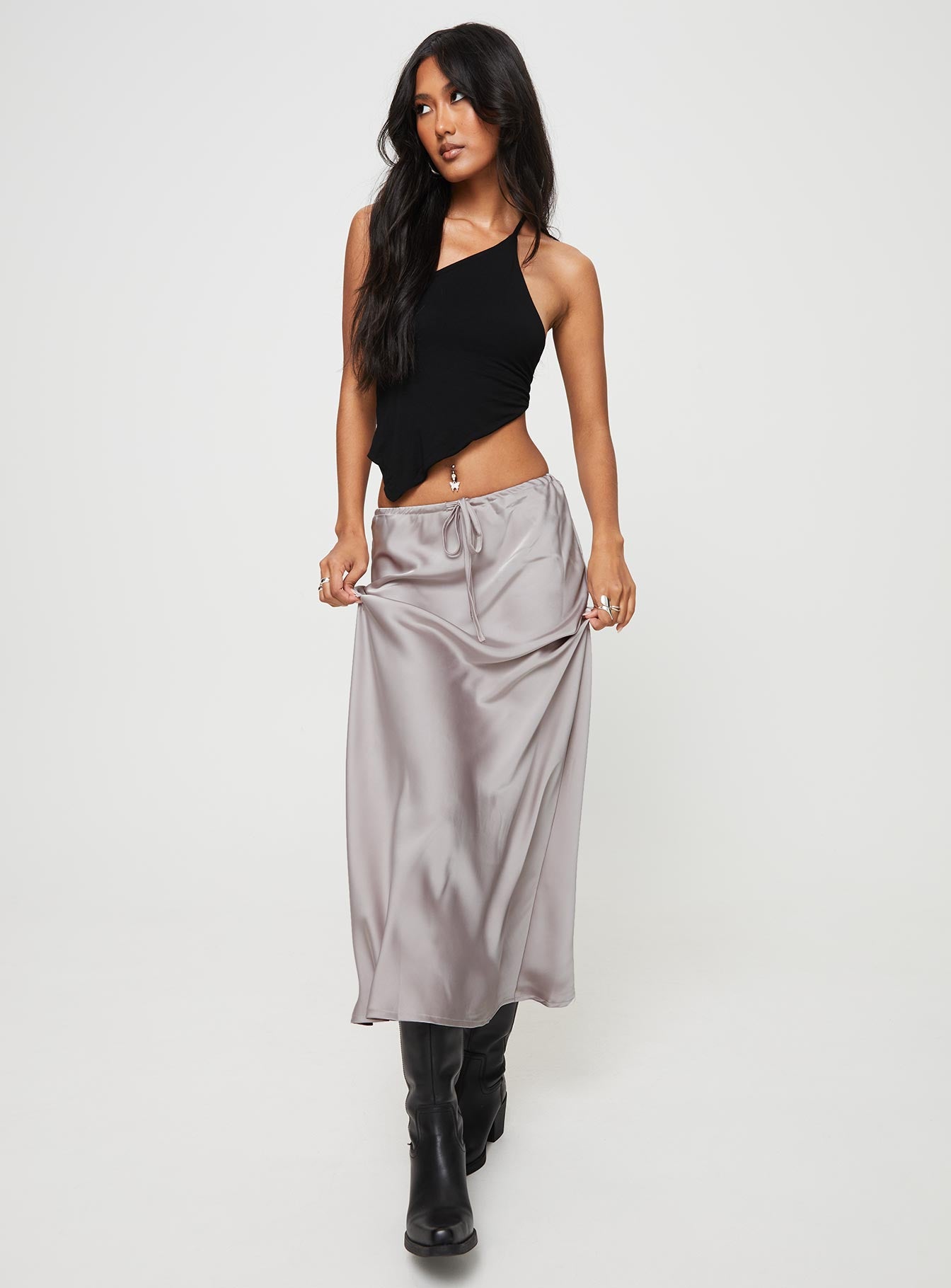 Lolie Bias Cut Midi Skirt Oyster - Image 3