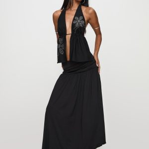 Gezabele Asymmetrical Maxi Skirt Black