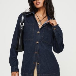 Zephee Denim Shacket Dark Wash