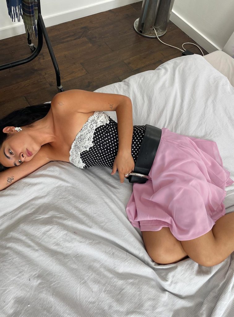 Evanescence Asymmetrical Midi Skirt Pastel Pink