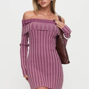 Kalesie Long Sleeve Rib Mini Dress Pink