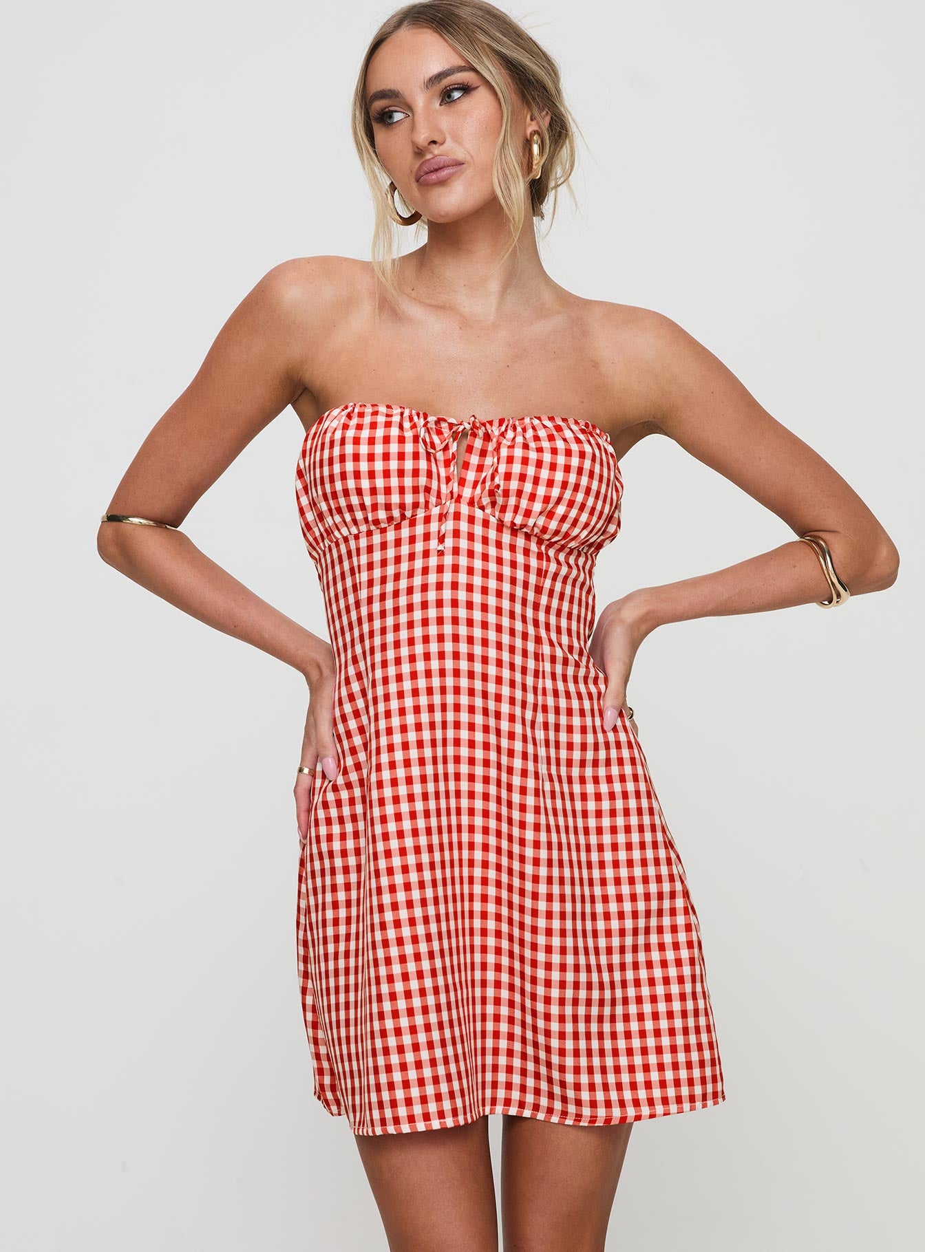 Double Date Mini Dress Red Gingham - Image 2