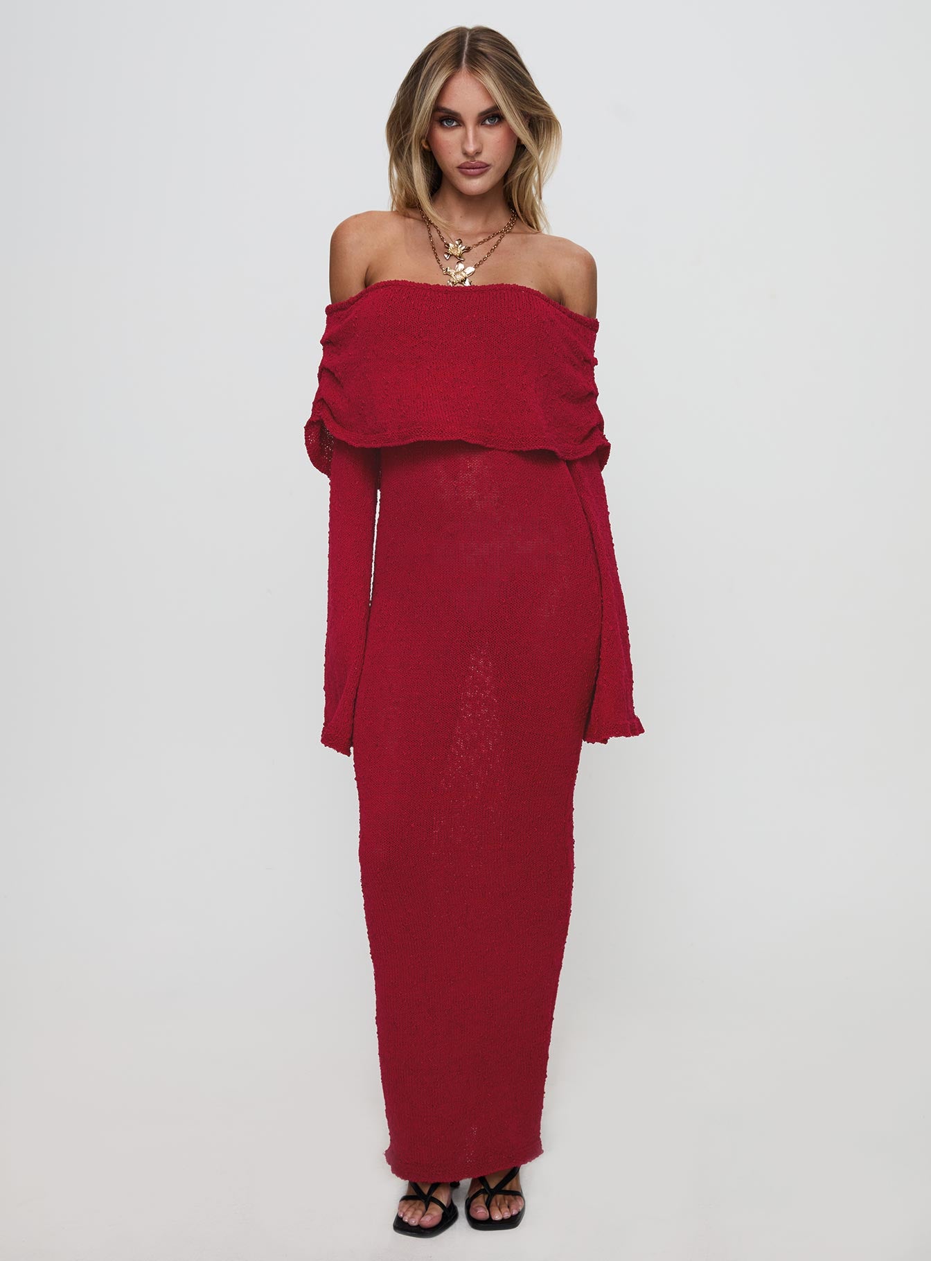 Aleyah Long Sleeve Maxi Dress Burgundy - Image 2