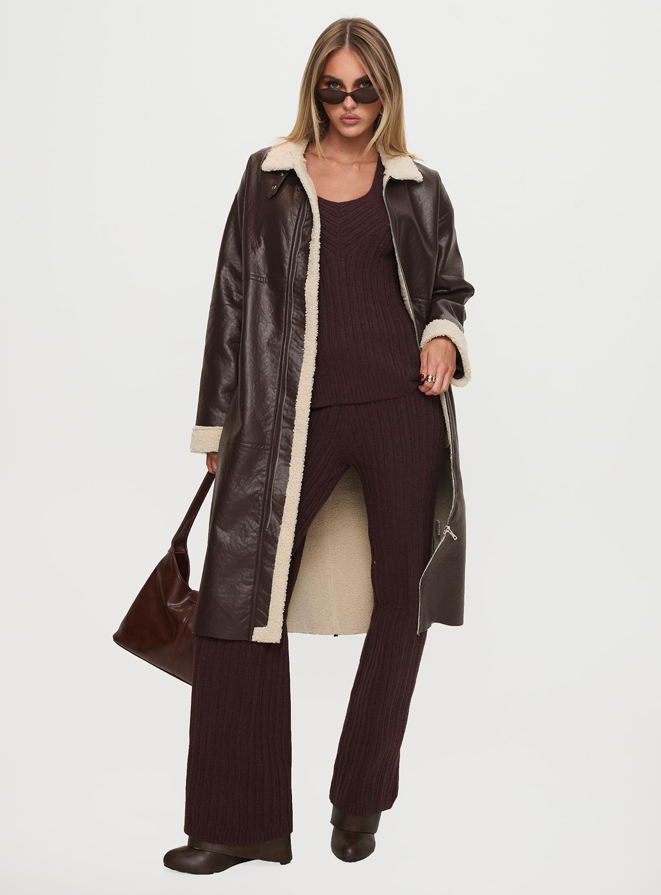 Ammelia Shearling Long-line Jacket Brown - Image 2