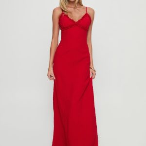 Willah Frill Trim Maxi Dress Red